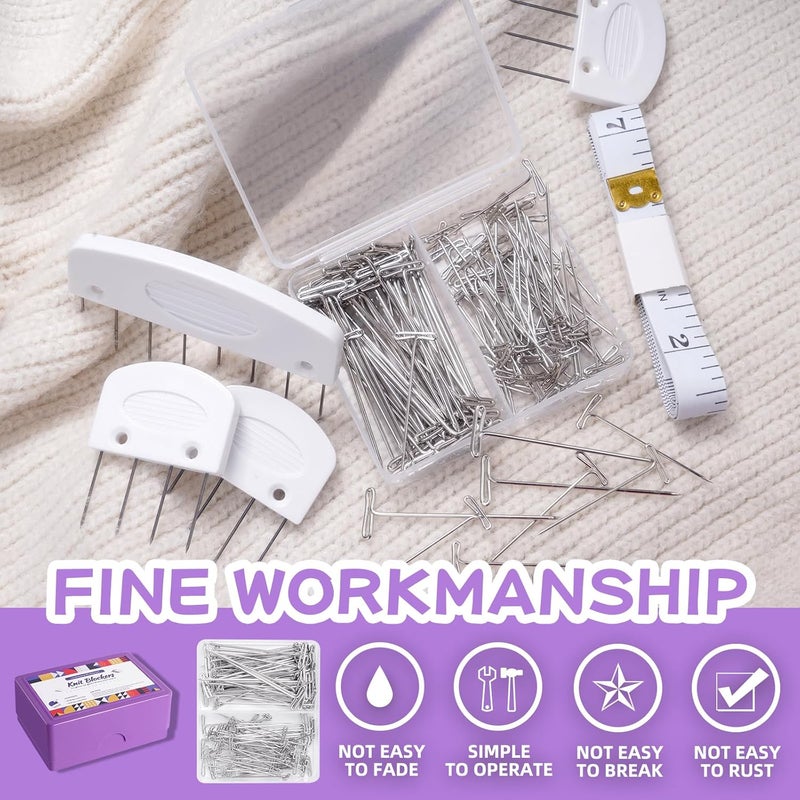 Opstin 130Pcs Knit Blocking Pins Kit for Knitting & Crochet Projects,20 Knit Blockers, Blocking Combs, Knitting Block Pins for Blocking Mats, Crochet Block Kit with 100 T-Pin and Storage Box - Image 4
